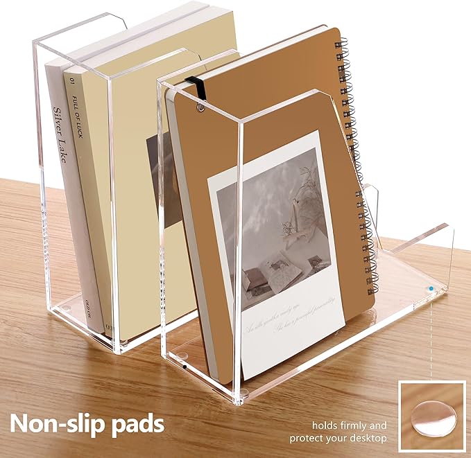 SANRUI 2 Pack Acrylic Magazine File Holder, Vertical File Sorter Holders Desk Organizer, Clear Folder Organizer Document Rack for Office Desktop, Home Workspace, 8.66inx8.46inx3.15in