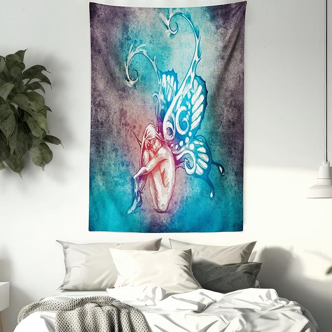 Ambesonne Butterfly Tapestry, with Butterfly Wings Renewal Female Rebirth Psyche Lightness of Being, Wall Hanging for Bedroom Living Room Dorm Decor, 40" X 60", Blue Purple