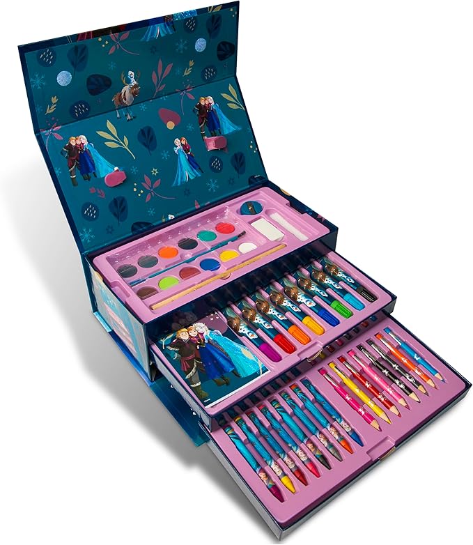 Disney Colored Pencils Art Supplies Kids Set Coloring Stationery Girls Drawing Pencils Supplies Travel Case with Crayons Arts and Crafts for Kids 4-12 (Multicolor Frozen)