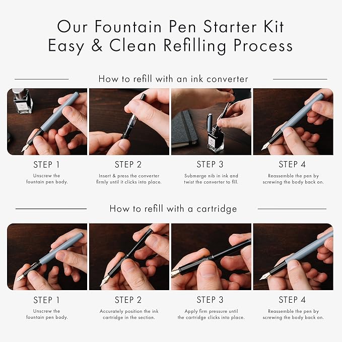 Wordsworth and Black Fountain Pen Set - Black - Includes 2 Pens, 18 ML Ink Bottle, 60 Ink Cartridges, A Refill Converter, 1 Medium and 4 Broad Nibs, Brush Pen - Fountain Pen Kit for Beginners