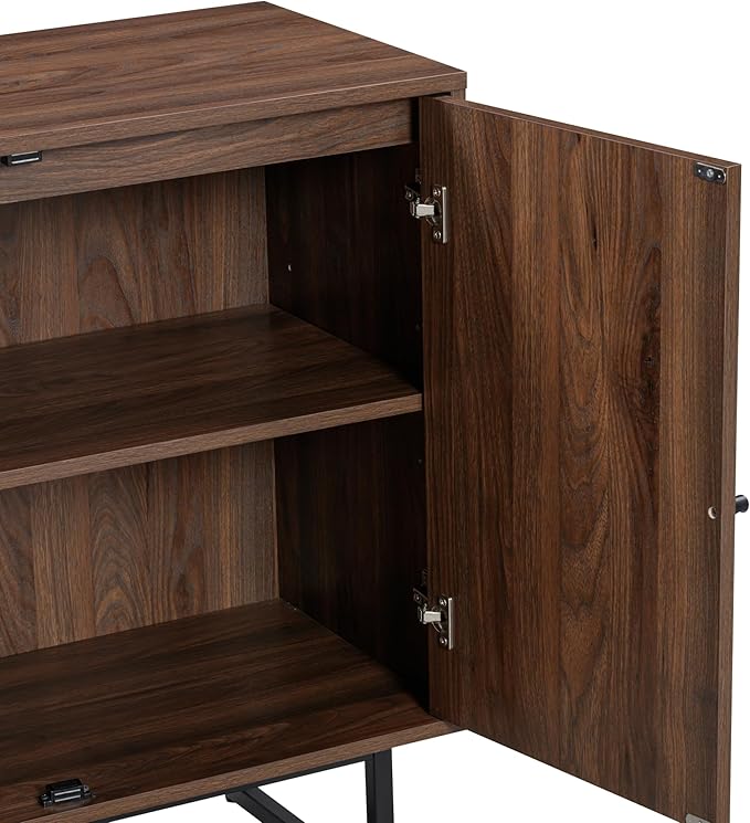 Nathan James Kova Bohemian Rattan Accent Sideboard Storage Cabinet, with Doors and Matte Black Legs, Dark Brown/Black