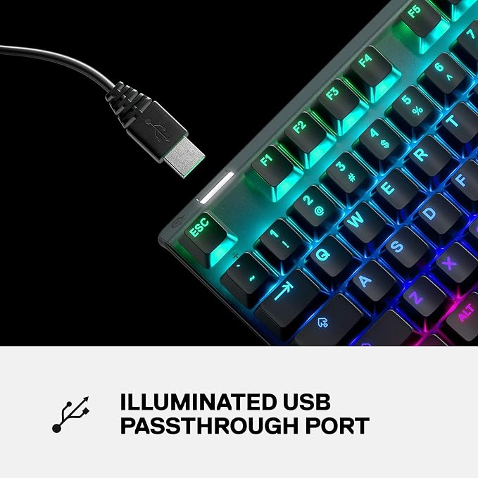 SteelSeries Apex 7 Mechanical Gaming Keyboard – OLED Smart Display – USB Passthrough and Media Controls – Tactile and Clicky – RGB Backlit (Blue Switch)