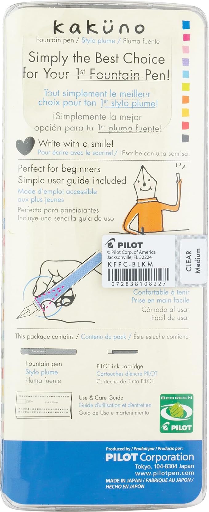 PILOT Kakuno Fountain Pen, Clear Barrel, Medium Nib (10822)