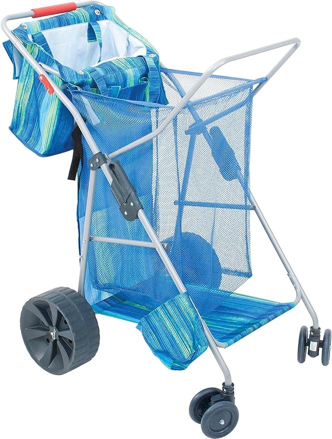 Rio Beach Wonder Wheeler Deluxe Utility, Lawn, and Beach Foldable Cart, Blue Print