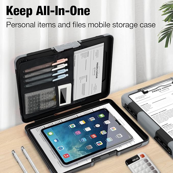 Sooez Toughest Clipboard with Storage, Internal Pen Pouch Included, Letter/ A4 Size, Shockproof Heavy Duty Plastic Clip Boards 8.5x11”, High Capacity Clipboards Box Case for Contractor Trucker Driver