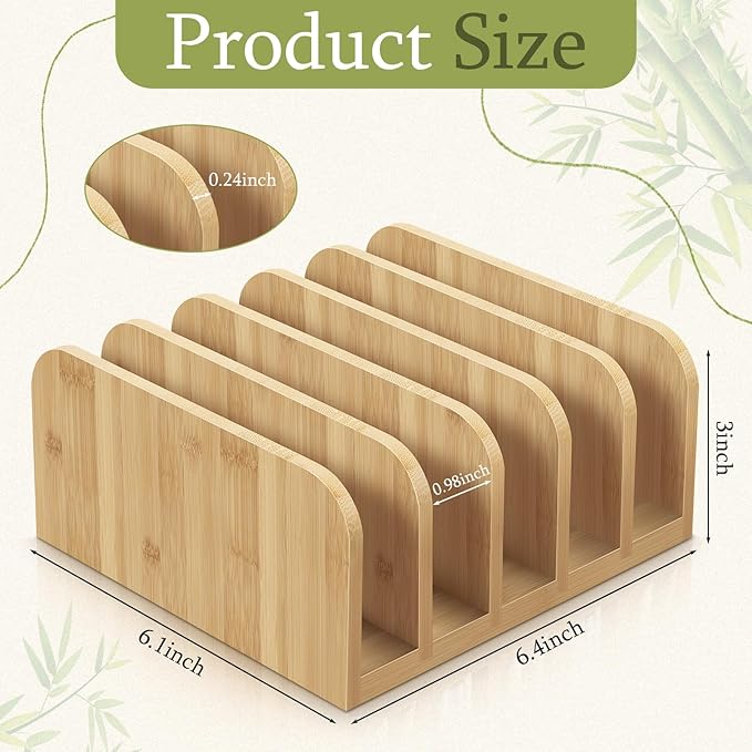 Desk Mail Organizer Bamboo File Holders Countertop Paper Organizer Letter Sorter 5 Compartments Envelope Holders with Anti Slip Mat for Home Office School Desktop Document Storage