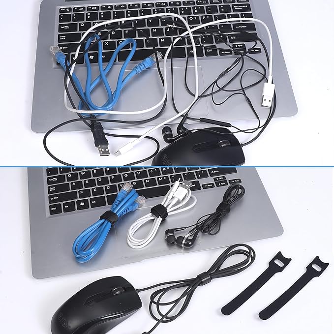 200PCS Reusable Cable Ties Wire Ties Cord Organizer Cable Organizer Adjustable Cable Management Black 4+6+8+10 inch