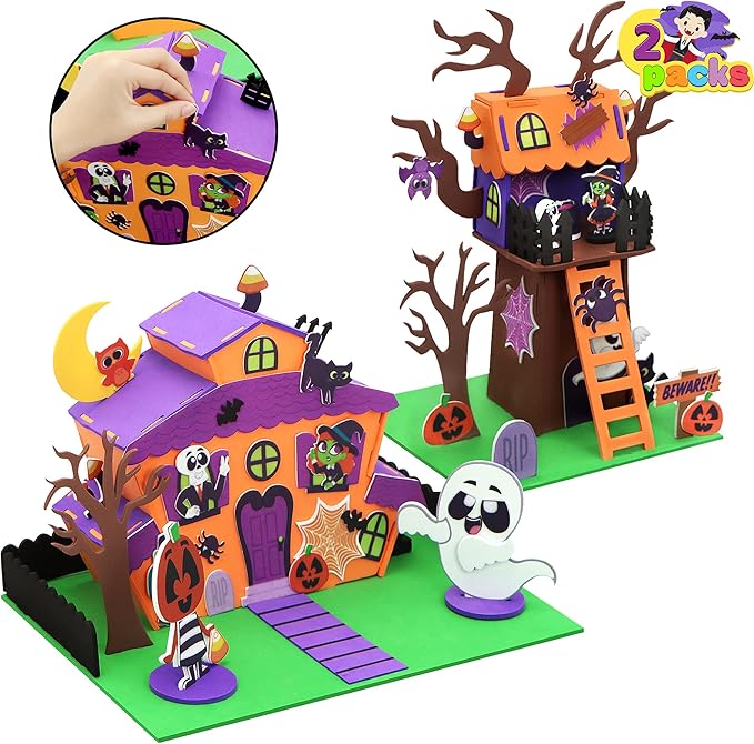 JOYIN 2 Pack Halloween Foam Craft Kit, Party Favors for Kids, 3D Tree House and Pumpkin Haunted House, Halloween Art and Craft DIY Kits, School Activities Game Party Decoration