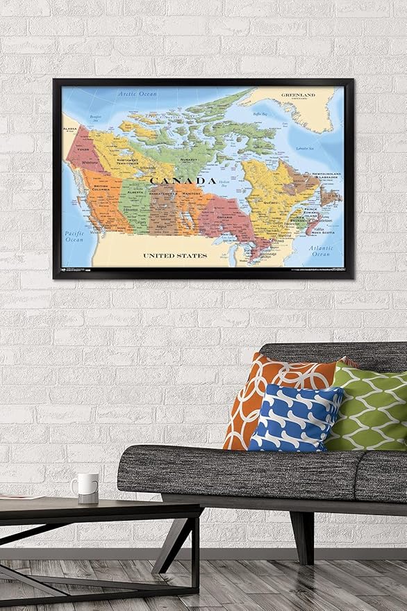 Map - Canada Wall Poster, 34L" x 22.4W", Black Framed Version