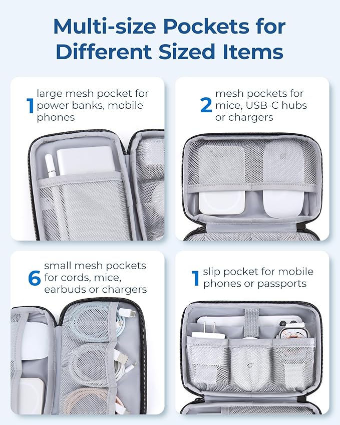 BAGSMART Electronics Organizer Travel Case, Cable Charger Cord Tech Organizer Pouch for Phone Charger Accessories, Grey