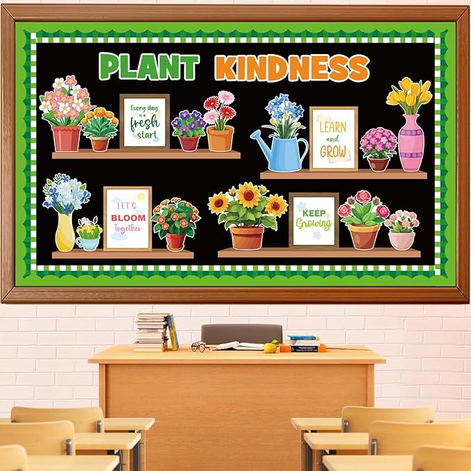 Spring Flower Bulletin Board Set, Colorful Floral Classroom Decorations Flowers Educational Poster Cutouts March April Home Library Window Wall Party Decor for Teacher(Plant Kindness)