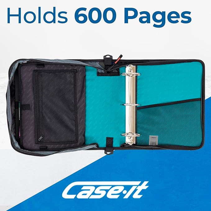 Case-it Mighty Zip Tab School Zipper Binder | 3-Inch O-Rings, 600-Sheet Capacity, 5-Subject Expanding File Folder, Multiple Pockets & Storage Organizer, Shoulder Strap | D-146 Spearmint
