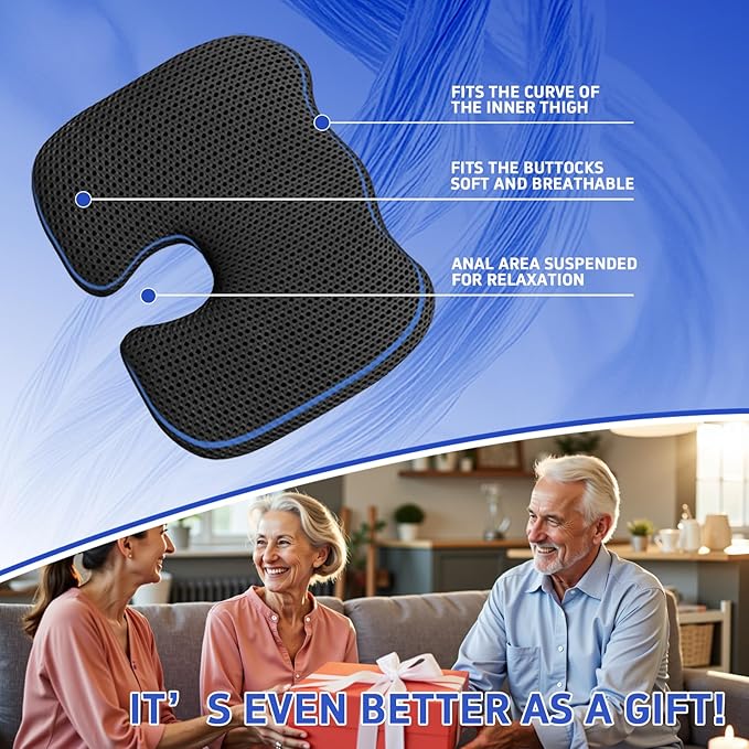 Gooo&Ma Ergonomic Seat Cushion with Air Fiber Core, Office Chair Cushion with Washable Cover & Non-Slip Base for Pressure Relief, Comfort for Long Sitting, Driving, Gaming(Black)