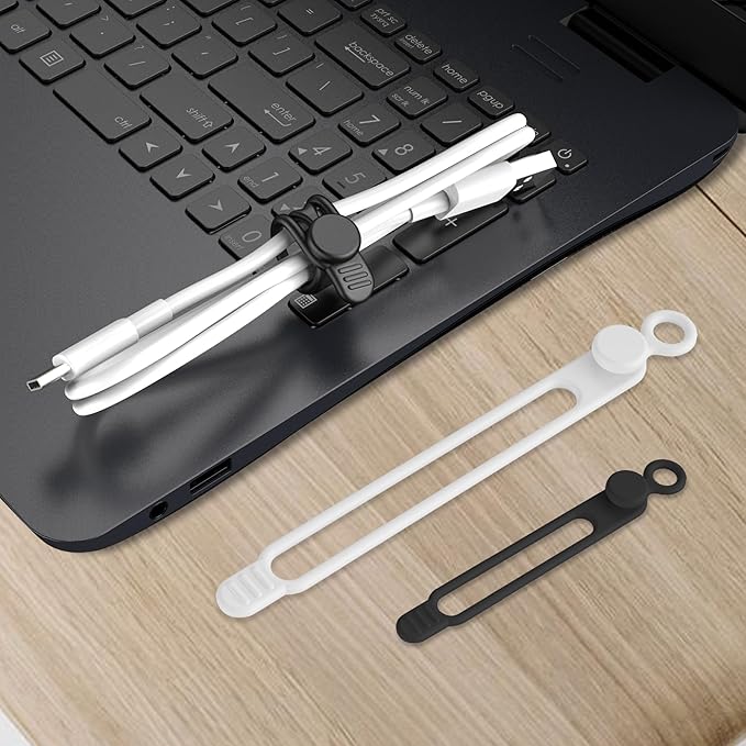 Nearockle Silicone Cable Ties Cord Organizer Cable Management, 16Pcs 4.2" and 7.1" Reusable Cable Organizer Electronic Accessories for Home, Office, Kitchen, School, Travel(Black&White)