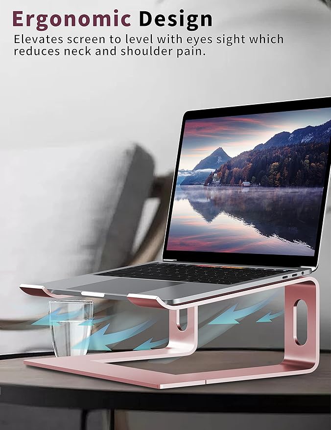 ALASHI Laptop Stand for Desk, Aluminum Computer Riser, Ergonomic Notebook Holder, Detachable Metal Laptops Elevator, PC Cooling Mount Support 10 to 15.6 Inches Notebook, Pink
