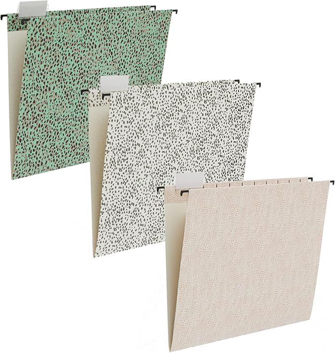 12 Pack Hanging File Folders Filing Cabinet Organizer Letter Size 1/5 Cut Adjustable Tabs Decorative for Home Office School Classroom, Leopard Print 9.3'' x 12.8''…