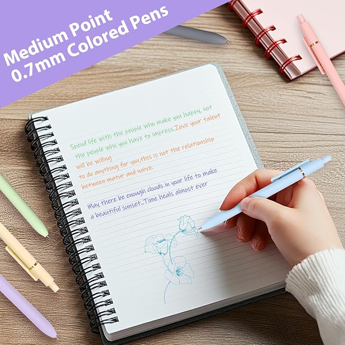 FIOVER Colorful Gel Pens - 6Pcs 0.7mm Multi-Colored Pens, Smooth Writing Coloring Journaling Supplies for Note Taking, Cute Aesthetic Office School Supplies(6Pcs-Morandi Colorful)