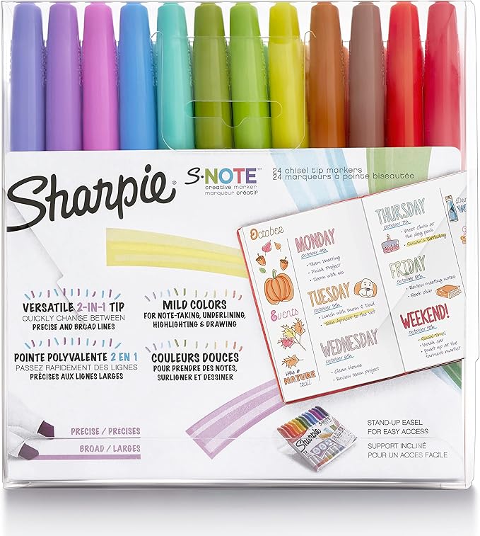 Sharpie S-Note Creative Markers, Pastel Highlighters, Art Marker Set, Assorted Colors, Chisel Tip, 24 Count - School, Home, and Office Use, Teacher Supplies