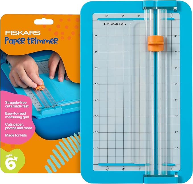 Fiskars Kids Junior Paper Trimmer – Turquoise Safe and Easy Paper Cutter for Crafting and School Projects 7 x 11.5 Inches
