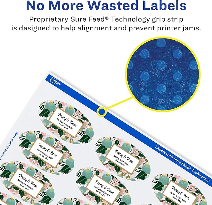 Avery Glossy White Oval Labels, Sure Feed Technology, 1.5" x 3", 1,000 Glossy White Labels, Print-to-The-Edge, Permanent Adhesive, Laser/Inkjet Printable