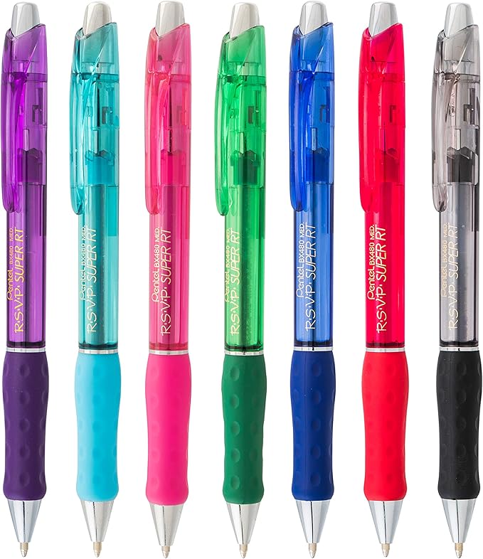 Pentel RSVP Super RT Ballpoint Pen, (1.0mm) Medium Line, Black Ink, Pack of 3 (BX480BP3A)