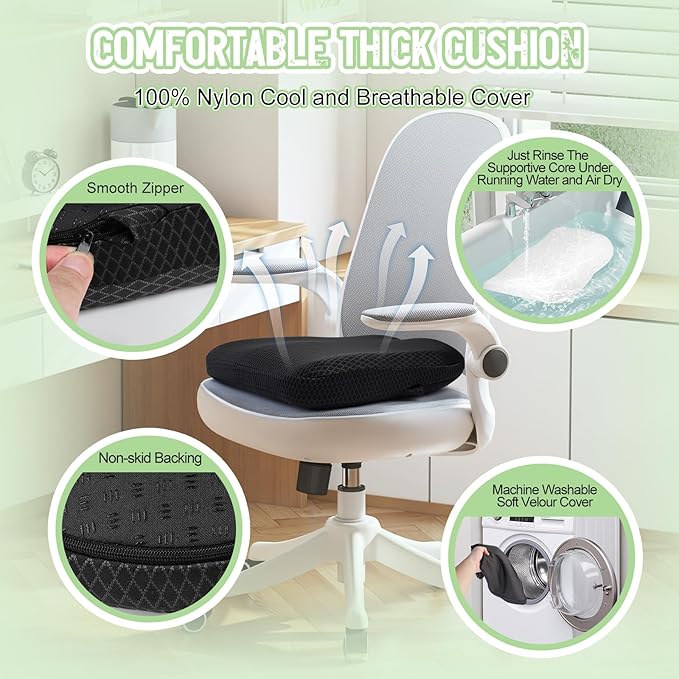 Air Fiber Office Chair Cushion - Ergonomic Seat Cushion for Orthopedic Coccyx, Relief Hip & Back Support - Doctor Recommended Cushion for Long Sitting Worker Driver & Handicapped (Dark Gray)