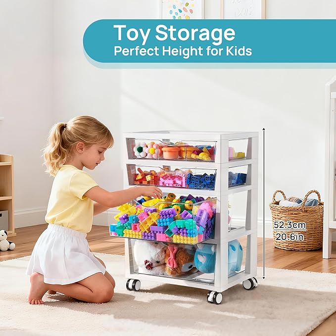 Vtopmart Plastic Drawer Storage Rolling Cart with Wheels, 4-Tier Drawer Organizer for Art Crafts Supplies, Home Office Supplies, Toys, Under Desk Storage for Office, Craft Room, Bedroom, Classroom