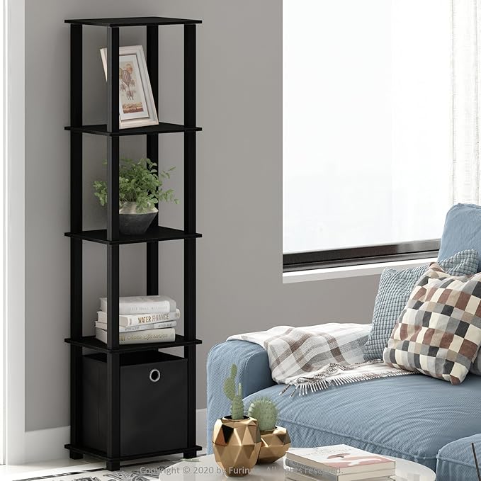 FURINNO Decorative Shelf With Bin, Black