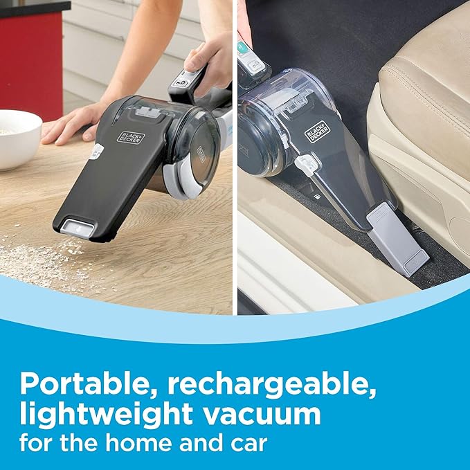 BLACK+DECKER dust buster PIVOT VAC Handheld Vacuum Cordless, Car Vacuum Portable Rechargeable, Extendible Crevice Tool and 200 Degree Pivoting Nozzle, Strong Suction, Lightweight (BDH2000PL)