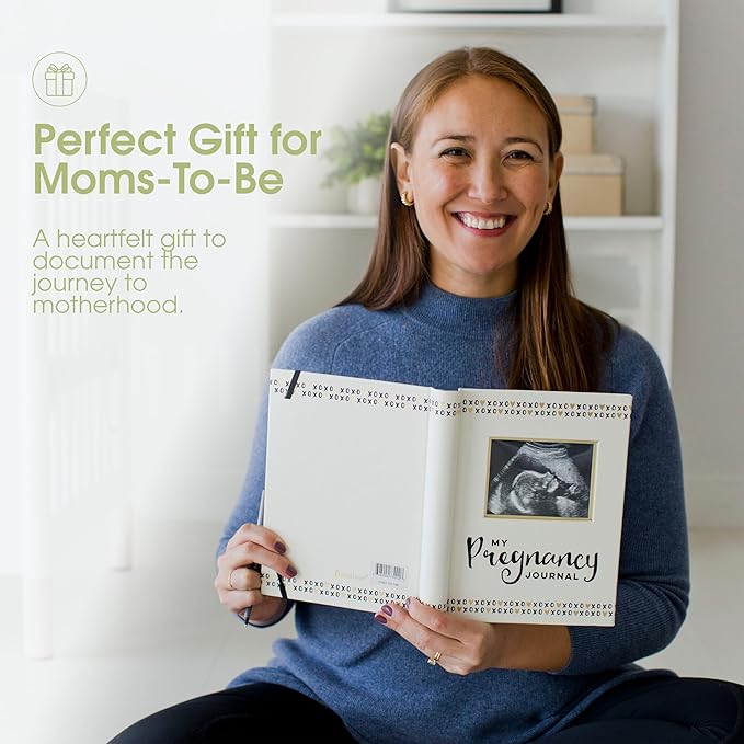 Pearhead My Pregnancy Journal - 74-Page Memory Book and Photo Album, Gender Neutral Planner for Expecting Moms, Includes Milestone Sections and Ultrasound Photo Insert