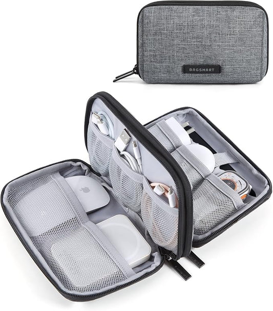 BAGSMART Electronics Organizer Travel Case, Cable Charger Cord Tech Organizer Pouch for Phone Charger Accessories, Grey