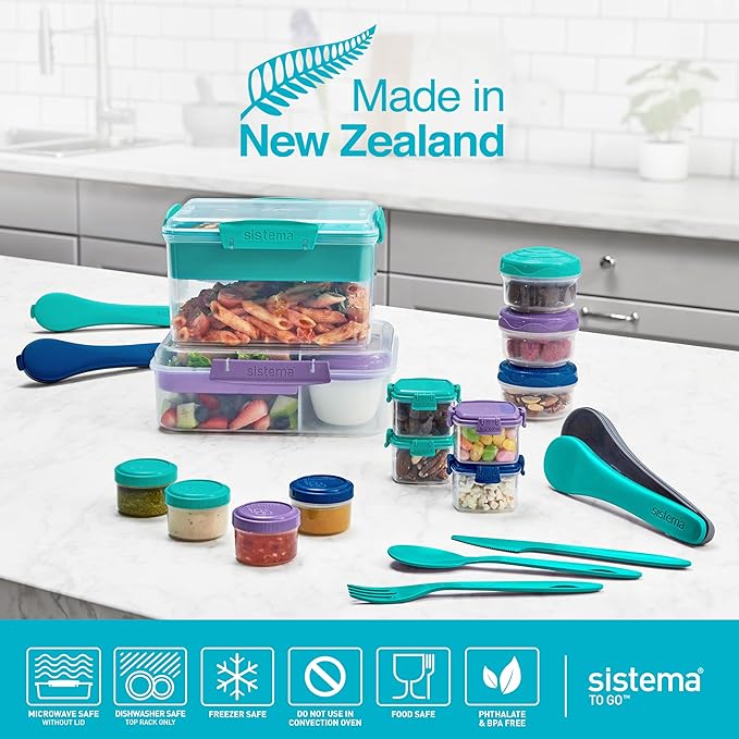 Sistema TO GO Bento Box Create 1.48 L School Lunch Boxes With Compartments & Snack Pot BPA-Free 2 Count Minty Teal