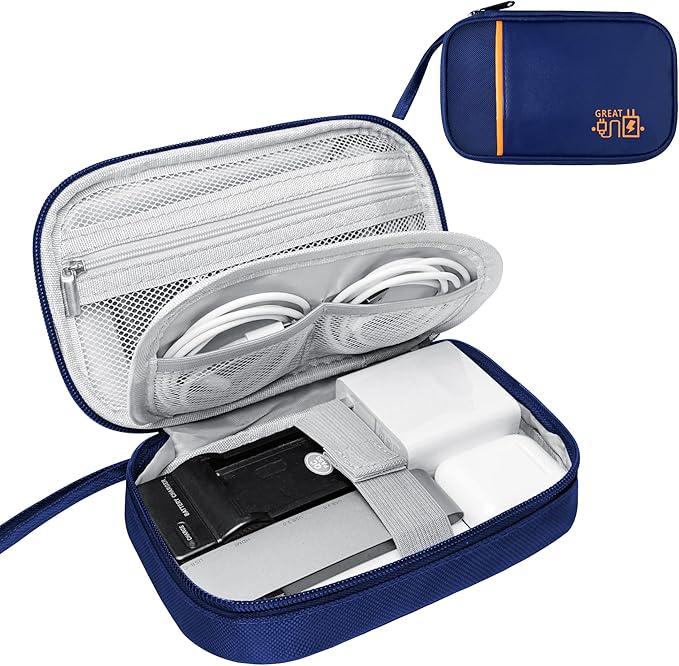 Travel Cable Organizer Bag Pouch Electronic Accessories Carry Case Portable Waterproof All-in-One Storage Bag for Cable,Charger, Phone, Hard Drive，SD Card-Navy Blue