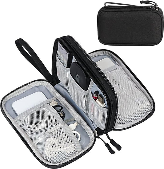 FYY Electronic Organizer, Travel Cable Organizer Bag Pouch Electronic Accessories Carry Case Portable Waterproof Double Layers Storage Bag for Cable, Cord, Charger, Phone, Earphone, Medium, Black