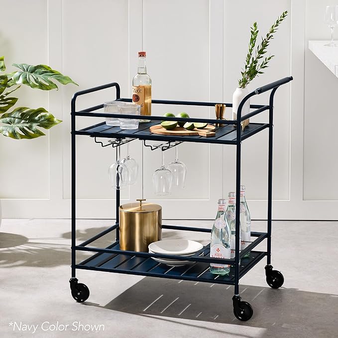 Best Choice Products Rolling Bar Cart, Mobile Home Bar Serving Cart, Serving Station w/ 2 Tier Shelves, Wine Rack, Lockable Wheels - Gray