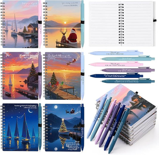 Sayglossy 48 Pcs Inspirational Notebooks Bulk Coworker Positive Spiral Notebook Party Favors A6 Journal with Ballpoint Pen Classroom Office Appreciation Gift(Xmas Styles Journal)