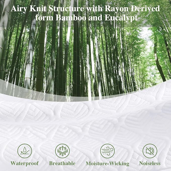 California King Mattress Protector, Waterproof Mattress Pad Washable Rayon Mattress Cover Breathable Noiseless Bed Protector 3D Patterns 5" - 21'' Elastic Fitted Deep Pocket(White)