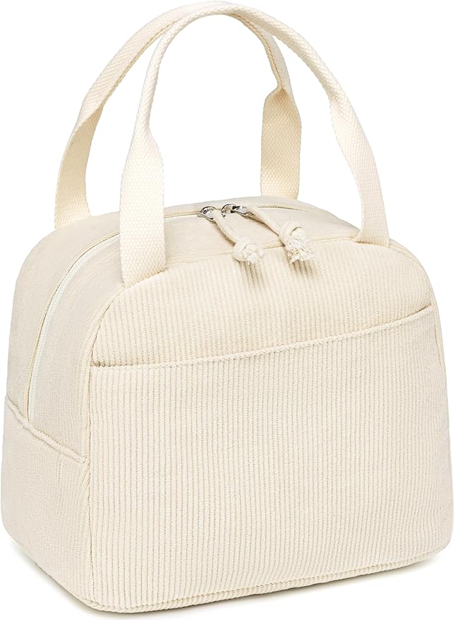 LEDAOU Lunch Box for Women Insulated Lunch Bag Corduroy Lunch Tote Bags Leakproof Cooler Lunch Case for Travel Work Picnic (Corduroy Solid Beige)