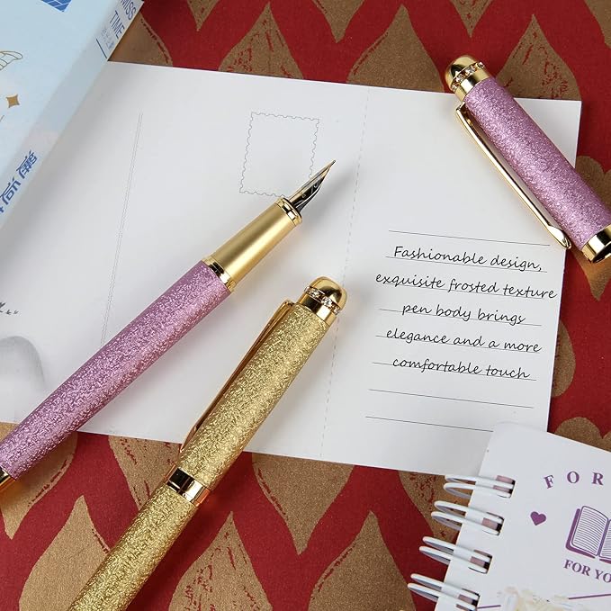fountain pen-Multiple color styles with rhinestone,diamond inlay and frosted finish,Cute pens,Luxury pen,Office pens,Best pen set,Includes 10 Ink Cartridges and Ink Refill Converter(Black)