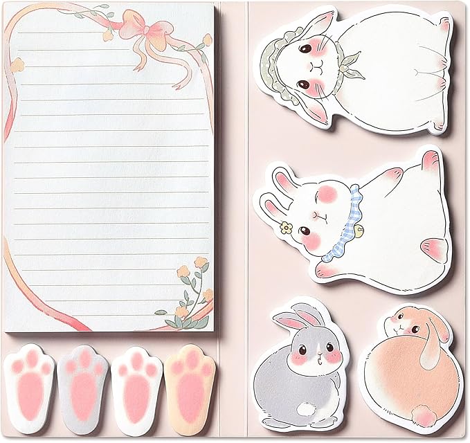 Hommie Cute Sticky Notes Set, Sticky Notes Set Planner Dividers, Easter Bunny Self-Stick Memo Pads with Animal Divider Tabs, Bundle Writing Designs for Office, School, Easter Party Supplies