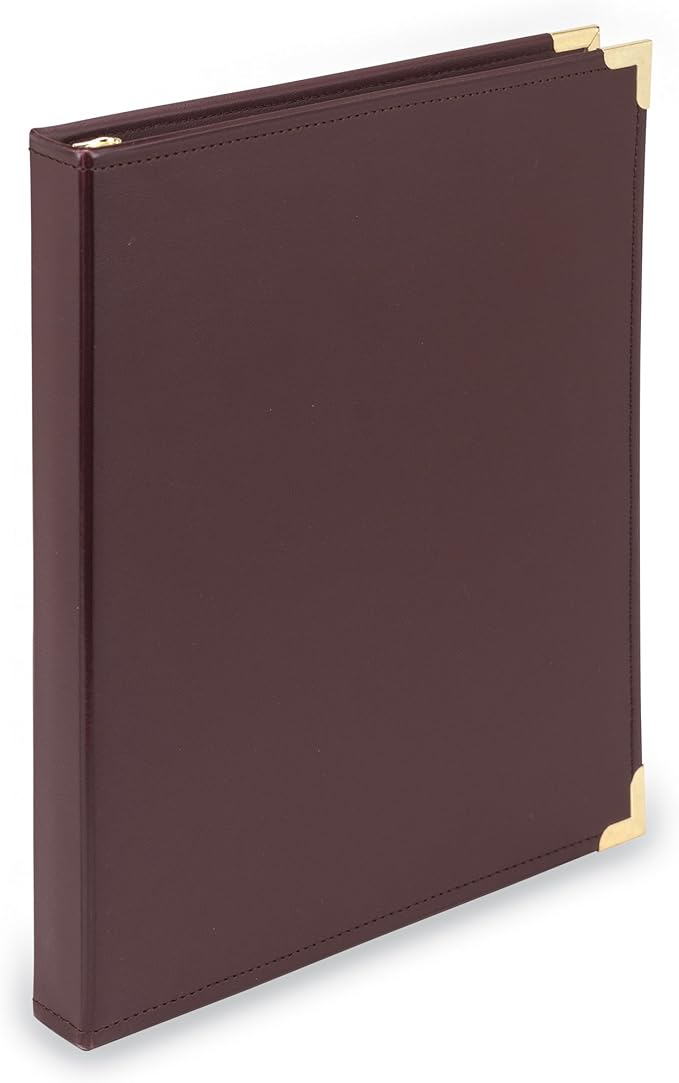 Samsill Classic Collection Leather 3 Ring Binder, Executive Presentation Portfolio, 0.5 Inch (Holds 100 Sheets), Brass Round Ring, Burgundy