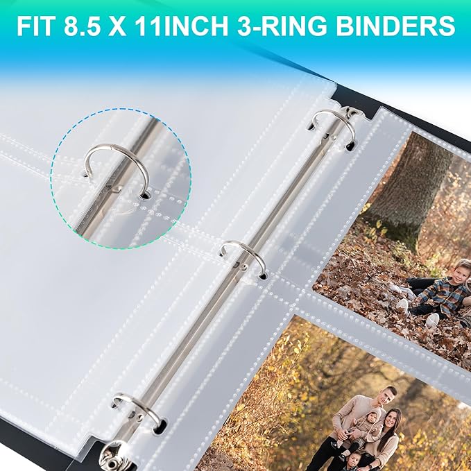 50 Pack 4 x 6 Photo Sleeves for 3 Ring Binder(300 Pictures), Heavy-Duty Archival Photo Page Protectors, Clear Picture Album Refill Pages Holds, Acid-Free
