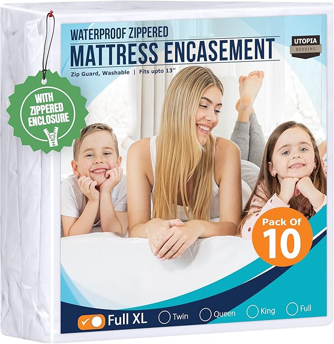 Utopia Bedding Waterproof Mattress Protector Full XL Size (Pack of 10), Zippered Mattress Encasement Bed Bug and Dust Mite Proof, Absorbent Six-Sided Mattress Cover