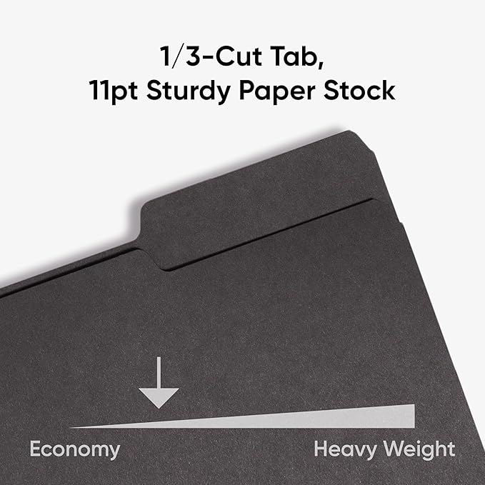 Smead Interior File Folder, 1/3-Cut Tab, Letter Size, Black, 100 per Box, Expandable File Folders for Filing Cabinet (Pack of 2)