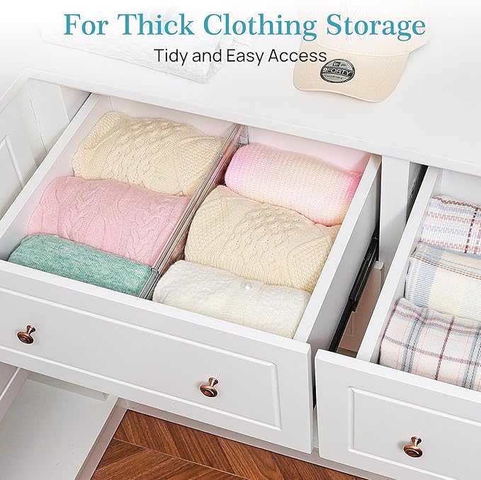 Vtopmart 8 Pack 6" Tall Upgrade Drawer Dividers for Big and Deep Drawer, 12.8"-22.3" Adjustable Expandable Dresser Drawer Organizer, Clear Plastic Separators for Dresser, Baby Supplies, Kitchenware