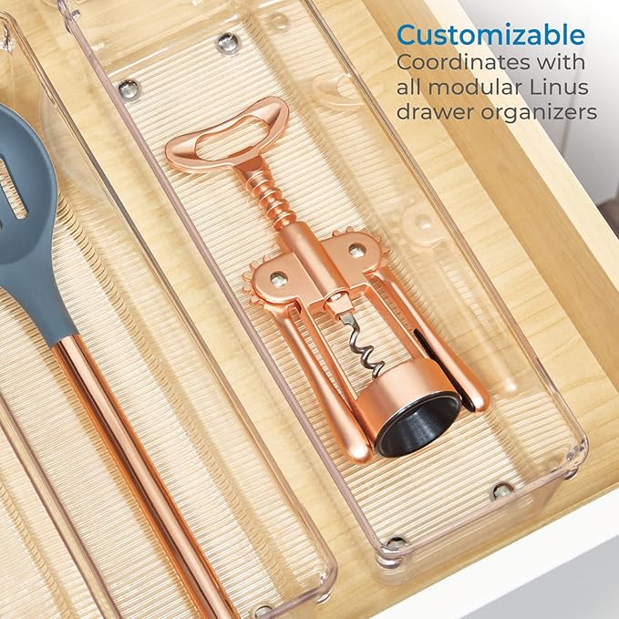 iDesign Utensil Holder and Silverware Organizer for Kitchen Utensils and Countertop Storage, The Linus Collection – Set of 2, 4" x 12" x 3", Clear