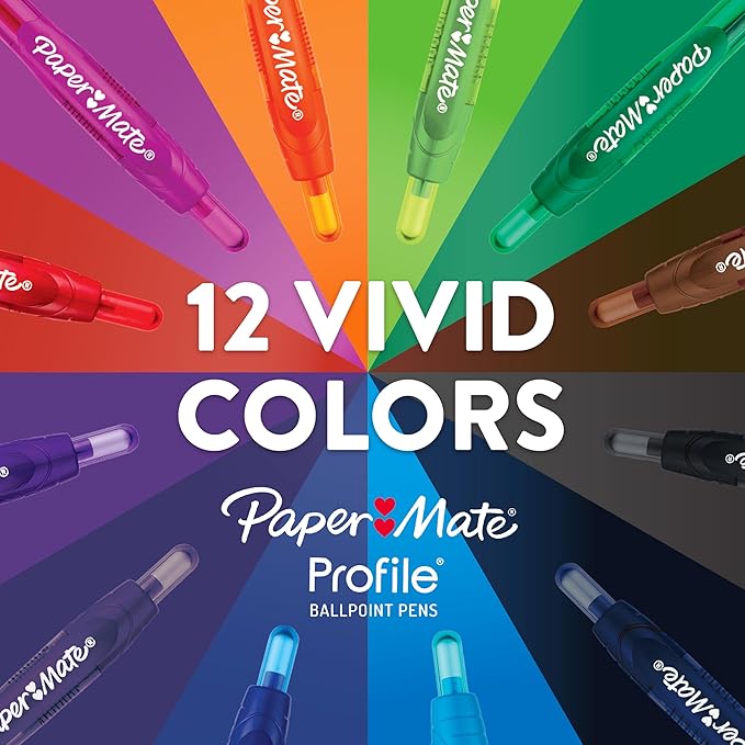 Paper Mate Profile Retractable Ballpoint Pens, Bold (1.4mm), Purple, 12 Count