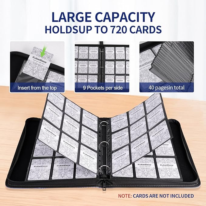 Card Binder – 720 Capacity, Zippered Trading Card Holder for MTG, Sports & Collectible Cards – Acid-Free, Durable & Travel-Friendly Storage (Yellow, 9 Pocket)