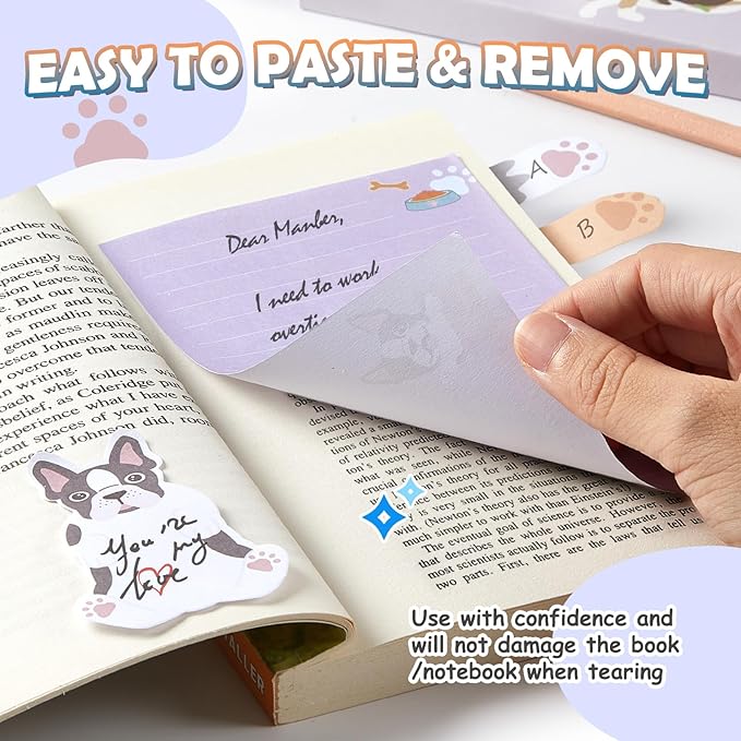 Hommie Cute Sticky Notes, Dog Sticky Notes Set Planner Dividers Self-Stick Notes Pads Animal Divider Tabs Bundle Writing Memo for Dog Lovers Home Office School Supplies