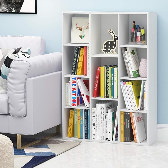 Furinno LUDER Book Shelf, 11-Cube Bookshelf, Reversible Bookcase, 9.4 x 29.1 x 41.7, for Living Room, Bedroom, Home Office, White